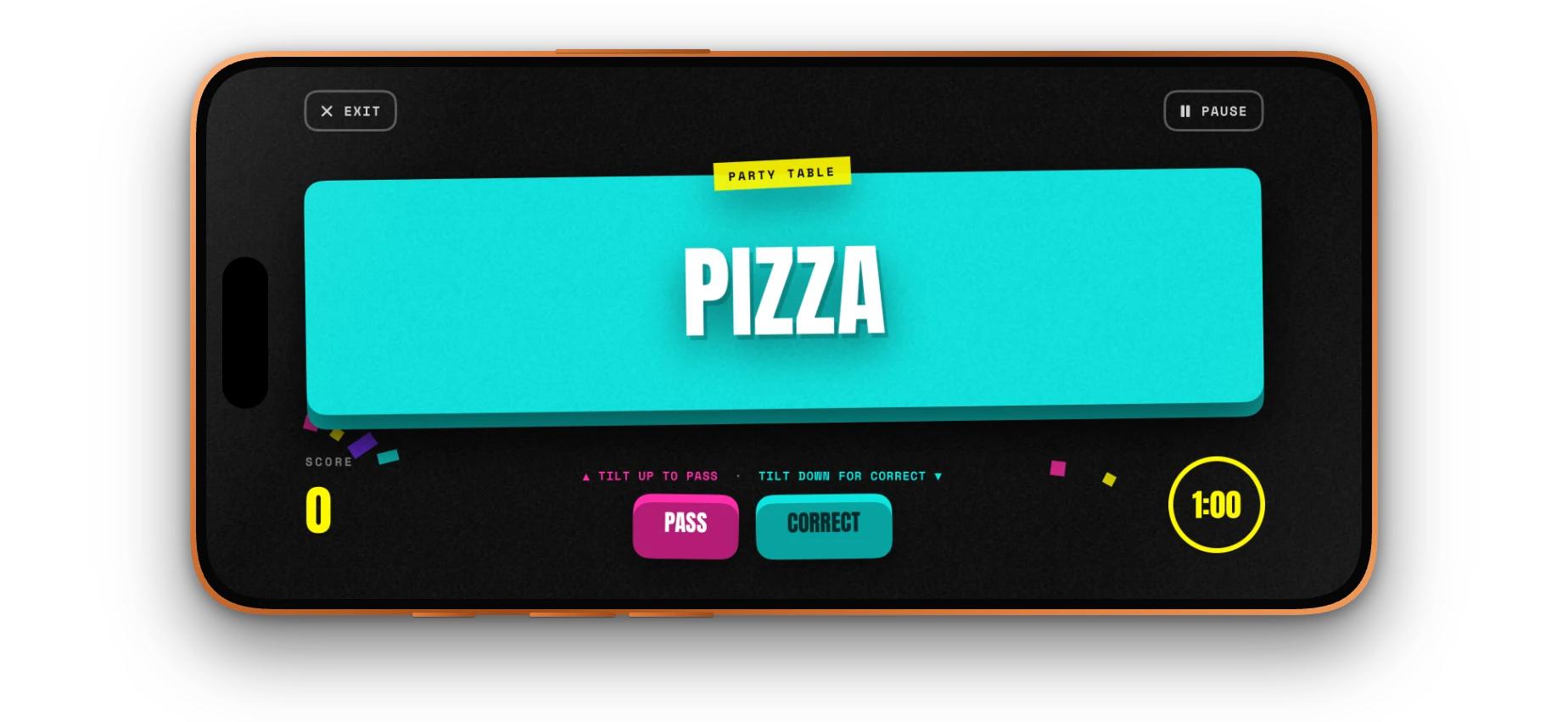 Forehead Party showing the word Pizza on a landscape iPhone